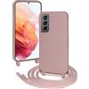 FERLAN Custodia per Samsung Galaxy S21 FE Cover con Cordino,Rosa Silicone Antiurto TPU Morbido Case Corda Collana Necklace Regolabile Stylish con Catena Ultra Sottile Cover per Galaxy S21 FE,Rosa sabbia