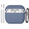 KOKOKA Custodia Case Compatibile con AirPods Pro 3 2025 con Kit di Pulizia, Case Cover Protettiva in Morbido Silicone per AirPods Pro 3ª Generazione con Moschettone, LED Anteriore Visibile, Gray Blue