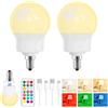 Pinrutar Lampadina LED Ricaricabile E14 con Telecomando, Dimmerabile, Magnetica, Batteria Integrata, 3 Temperature Colore + 9 RGB, 480LM, 3 Timer, per Lampade Senza Corrente, Campeggio & Emergenza 2 Pack
