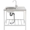 Czyurachel Lavabo indipendente in acciaio inox, 75 x 40 x 75 cm, lavello esterno con rubinetto e tubi di alimentazione e scarico, lavandino da giardino, argento