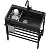 Generico Lavandino in Acciaio Inox Professionale 1 Vasca,Lavello Nero Multifunzione Cucina,Lavatoio da Esterno Autoportante,Lavabo Commerciale con Rubinetto,per Interno Ristorante Caffè