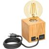 ledscom.de Lampada da tavolo HITO, legno massiccio, angolare, USB, incl. lampada E27 oro, max. 818lm, 3 fasi, bianco extra-caldo