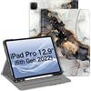 FINTIE Custodia compatibile con iPad Pro da 12,9 pollici (2022/2021/2020/2018, 6a/5a/4a/3a generazione), custodia intelligente multi-angolo con portapenne e tasca, spegnimento automatico, marmo