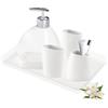 Tefola Set Bagno Accessori Completo in Ceramica, 6 Pezzi Set Accessori Bagno Moderno Include Dispenser di Sapone, Portaspazzolino, Coppetta per Collutorio, Scatola per Sapone e Vassoio, Bianco