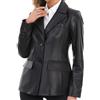SILVER FASHIONS Giacca in Pelle di Agnello da Donna,Blazer in Pelle con Bottoni Frontali a Maniche Lunghe, Stile Casual con Risvolto Dentellato, Dettaglio di sfiato, Nero, Medium