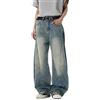 Jeans Larghi Uomo Y2K Hip Hop – Gamba Larga, Cuciture Irregolari, Blu Denim - 5