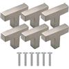 HNJKJEU 6 Pezzi T Manopole per Mobili Argento in Acciaio Inossidabile, Pomelli Quadrati per Cassetti Pomelli Cucina Pomelli Armadio Maniglie per Mobili Foro Singolo con viti per Armadio Cassetto Mobili 50mm