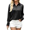 Zeagoo Camicetta da Donna in Raso Elegante Button Down di Seta Camicia a Maniche Lunghe Maglia con Scollo a V Blusa Basic Unita Maglietta Shirts per Lavoro Casual Nero L