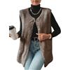 Yutdeng Gilet Lungo da Donna in Pile Invernale Caldo Senza Maniche Sherpa Teddy Vest con Scollo a V Gilet in Pelliccia Tinta Unita Gilets con Bottoni Giacca Leggero Panciotto con Tasche,Beige,L