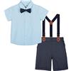mintgreen Completini e Coordinati per Bambino, Bambini Solido Camicia Pantaloni Cerimonia Outfit Estate Compleanno Vestiti con Bretella, Blu, 3-4 Anni