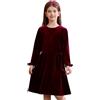 maoo garden Vestito da bambina a maniche lunghe, in velluto, rotondo, vintage, per bambini, 6-14Y, rosso vivo, 9 anni