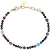 COAI Bracciale da Donna con Perline Sfaccettate di Tormalina Nera e Pietre Chakra, Bracciale Pietre Naturali da Donna Estivo Minimalista