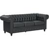 HOMCOM Divano 3 Posti Stile Chesterfield Trapuntato in Finta Pelle Nero