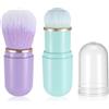 Yuanchu 2 Pennelli Retrattili Kabuki da Viaggio per Fard, Cipria, Fondotinta Liquida, Polvere Pressata (Verde + Viola)
