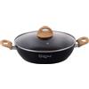 Padella Antiaderente In Alluminio Forgiato PFOA Free Con Coperchio In Vetro Temperato – Manico Soft Touch, Adatta A Induzione, Misure 22/24/28 Cm