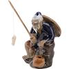 Cabilock Mini statuette da pescatore in ceramica cinese Mudman seduto da pesca statua da giardino ornamento per acquario micro paesaggio bonsai decorazioni da giardino fatate