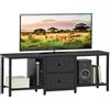 YATINEY Mobile TV con Cassetti, Consolle TV per TV Fino a 55, Mobili TV per Soggiorno con Ripiani e 2 Cassetti, Struttura in Metallo, per Soggiorno o Camera, Nero XDS02BB