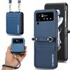 ZHOZEXIN Compatibile con Samsung Galaxy Z Flip 4, elegante custodia protettiva in similpelle, custodia a portafoglio, slot per carte, custodia per telefono con laccetto （Blu ）