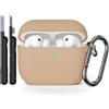 AOTUAO Custodia Compatibile con AirPods PRO 3a Generazione Case Cover con Kit di Pulizia, Case Protettiva Antiurto in Silicone per AirPods PRO 3 Custodia con Moschettone, Milk Tea