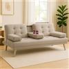 BAKAJI Divano Letto Convertibile 2 in 1 con Bracciolo Portabibite, Imbottitura Ergonomica ad Alta Densità, Divanetto con Apertura Clic Clac con Gambe Cromate, Ideale per Soggiorno (Tessuto Tortora)