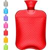 Qomfor Borsa Acqua Calda Premium - 1,8L Grande Capienza - Boule Acqua Calda PVC - Borsa dell'Acqua Calda per Alleviare il Dolore - Red
