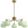 KCO Lighting Lampada a sospensione in vetro verde a 5 luci grande lampadario a globo in ottone spazzolato Lampadario Sputnik Lampadario moderno di metà secolo per sala da pranzo camera da letto