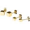 Purelei Set di 2 paia di orecchini a forma di cubo minimalista in acciaio inox, placcato oro 14 K, oro rosa o argento, aspetto geometrico, piccolo e grande, 4,5 g, impermeabile, Normal, Acciaio