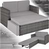TecTake® Divano Lounge in Rattan Corfù, Componibile, Pouf con Sostegno Pieghevole, Cuscini Spessi, Telaio in Acciaio Verniciato, Alta Qualità, Comfort Superiore - Grigio