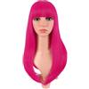 MapofBeauty 24 Pollice Lungo Lisci Con Frange Parrucca (Caldo Rosa)