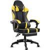 Generico SEDIA DA GAMING GIALLA, PELLE SINTETICA, CON ROTELLE CUSCINO SUPPORTO E CON POGGIAPIEDI