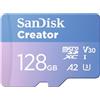 SanDisk Creator Carta microSDXC UHS-I 128 GB + Adapter (Per Smartphone, Action Camera e Droni, 5,3K i 4K, A2, C10, V30, U3, fino a 190 MB/s, 3 mesi di Adobe Lightroom inclusi)