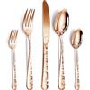 XIAOYU 5 pezzi set di argenteria, set di posate nere, set di posate lucidate a specchio in acciaio inossidabile, set di coltelli forchette cucchiai con unico laser floreale, oro rosa
