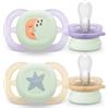 Philips Avent Ultrastart Notte Set 2 Ciucci in Silicone con Bottone Luminoso 0-2 Mesi - Lilla/Giallo