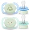 Philips Avent Ultrastart Notte Set 2 Ciucci in Silicone con Bottone Luminoso 0-2 Mesi - Azzurro Chiaro/Azzurro Scuro