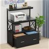 Shally Dogan Mobile Porta Stampante con 3 Ripiani e 1 Cassetto, Scaffale Salvaspazio Ideale per Ufficio, Studio, Casa, Unità di Mensole Multiuso Salvaspazio, Organizer Supporto Stampanti (Nero)