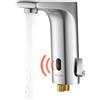 VEVOR Rubinetto per Lavabo Senza Contatto, Rubinetto Automatico con Sensore a Batteria, Miscelatore Maniglia Singola Regolabile a Mani Libere, Acqua Fredda e Calda, Argento Nichel Spazzolato