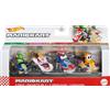 Hot Wheels Mario Kart- Confezione di 4 Veicoli con 4 Personaggi alla Guida, Giocattolo per Bambini 3+ Anni, GWB38