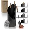 Heimfleiss® Set Camino Nero Moderno | Attrezzi per Camino Set Camino | Kit Camino di Qualità con Attizzatoio, Spazzola-Paletta | Accessori Camino con Manici in Legno