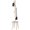 BAKAJI Attaccapanni Appendiabiti Piantana in legno 6 Ganci con Base Tavolino 40x40x170