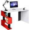BAKAJI Scrivania Libreria 3 Ripiani Tavolo Porta Pc Computer Legno Casa Ufficio Rosso