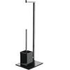 BAKAJI Portarotolo Con Porta Scopino In Metallo con Base in Cristallo Nero 22x18x71cm