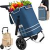 BAKAJI Carrello Spesa Pieghevole 56L Blu Borsa Termica Trolley Portaspesa con Tracolla