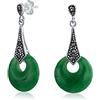 Bling Jewelry Orecchini pendenti a cerchio aperto in giada verde tinta e marcasite in stile asiatico per donne in argento sterling .925