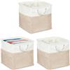 Relaxdays Cesti Portaoggetti in Tessuto Lino, 33x33x33 cm, 3 Scatole da Scaffale a Cubo, Manici in Corda, Bianco Beige