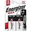 Energizer Max Pila - Batteria 9V Alcaline (pacco da 2) - per rilevatori antincendio, rilevatori di fumo - 10 anni di conservazione - 100% imballaggio riciclabile
