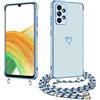 E-Lush Cover per Samsung A33 5G con Cordino, Ultra Sottile Cuore Amore Elettrolitico Cover per Samsung Galaxy A33 5G, Morbido TPU Silicone Custodia con Regolabile Collana Antiurto Case, Blu