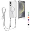 FERLAN Magnetica Cover per Samsung Galaxy S25 Plus con Cordino, Compatibile con MagSafe, Custodia Traslucida PC Sottile TPU Antiurto Protettiva Case con Corda Collana Tracolla Laccio, grigio