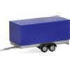Herpa Modellino rimorchio con telone per auto 2 assi, blu oltremare, miniatura in scala 1:87, pezzo da collezione, Made in Germany, modello in plastica
