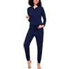 Bresdk Pigiama Donna Invernale Cotone Lungo a Maniche Lunghe e Pantaloni Pigiami Due Pezzi da Donna con Tasche XS-XXL