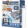 BoxLegend Sacchetti Sottovuoto Vestiti 15 Pezzi 1XXL/2XL/5L/5M/2S Buste Sottovuoto Sacchetti Salvaspazio Compressione Dello Spazio per Biancheria da Letto Piumone Cuscini Coperte Lenzuola, 1 Pompa